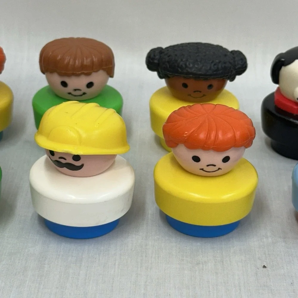 Lot Of 10 Fisher Price Chunky Little People 1990's Engineer, Dog Clown Construct